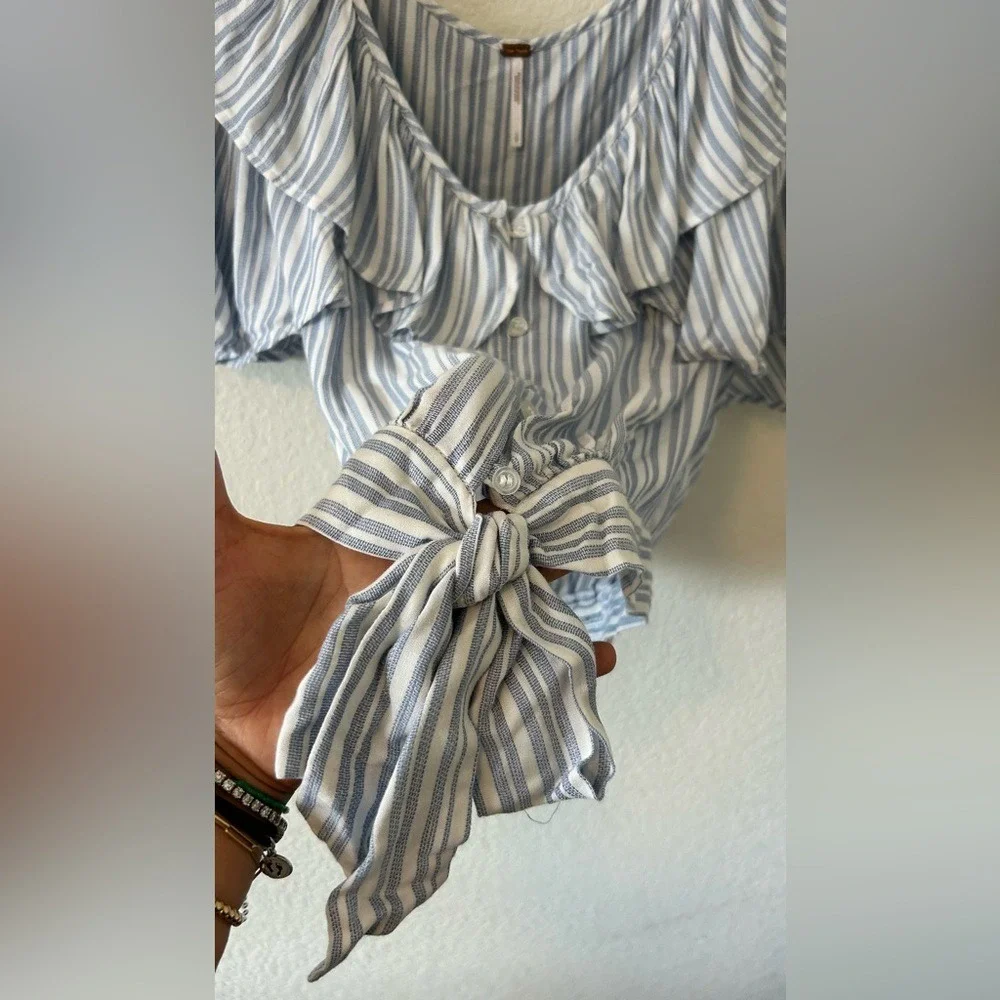 Free People Cottagecore‎ Coastal Striped Rosemary Ruffle Top SZ SM